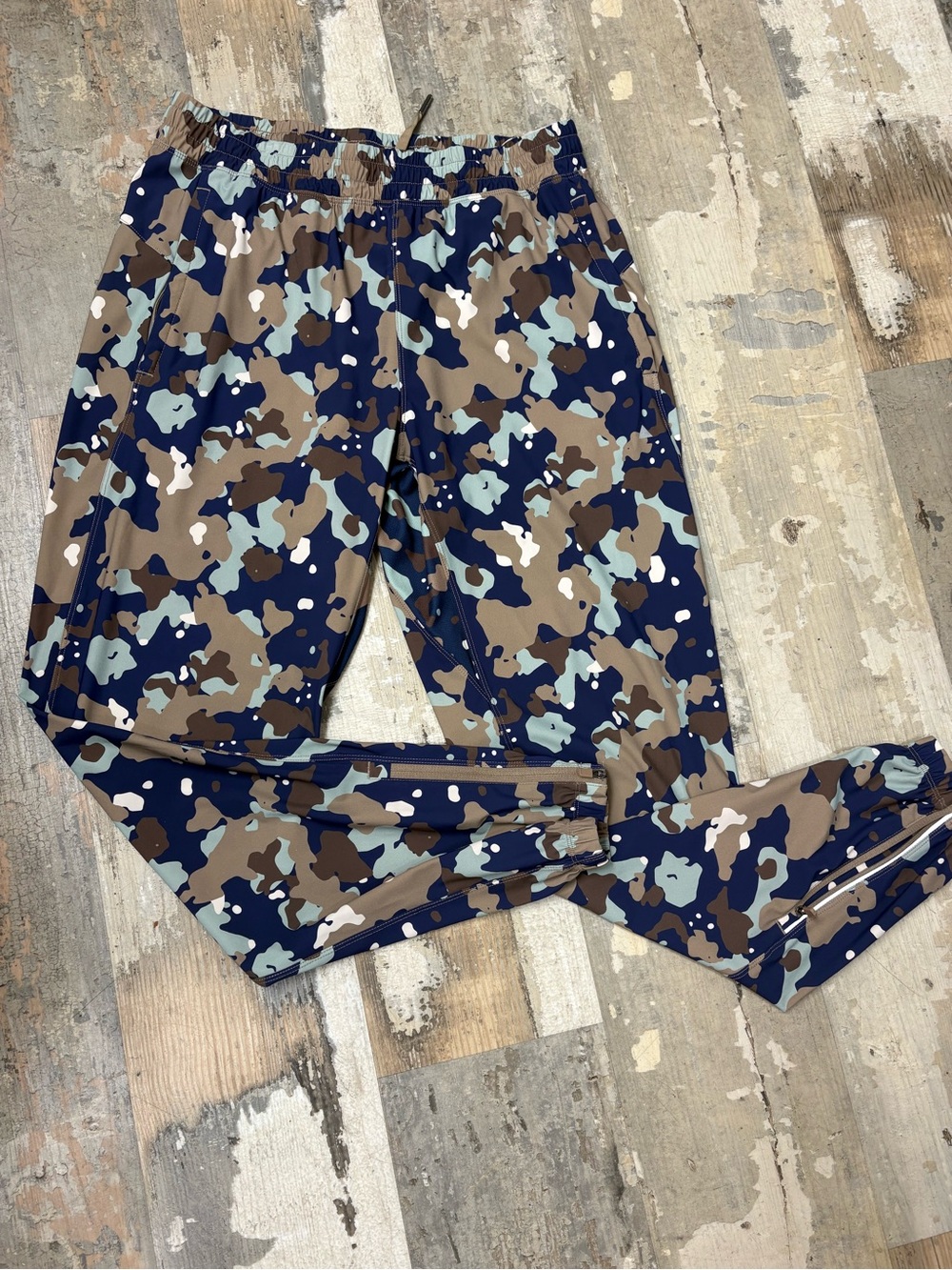 Athleta Camo Track Joggers in Navy, Brown, Light Blue, White